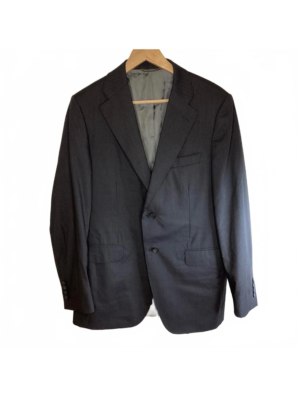 Tilford Samuelsohn Black Pinstripe Suit Jacket 40R  Wool Italy Double Vent